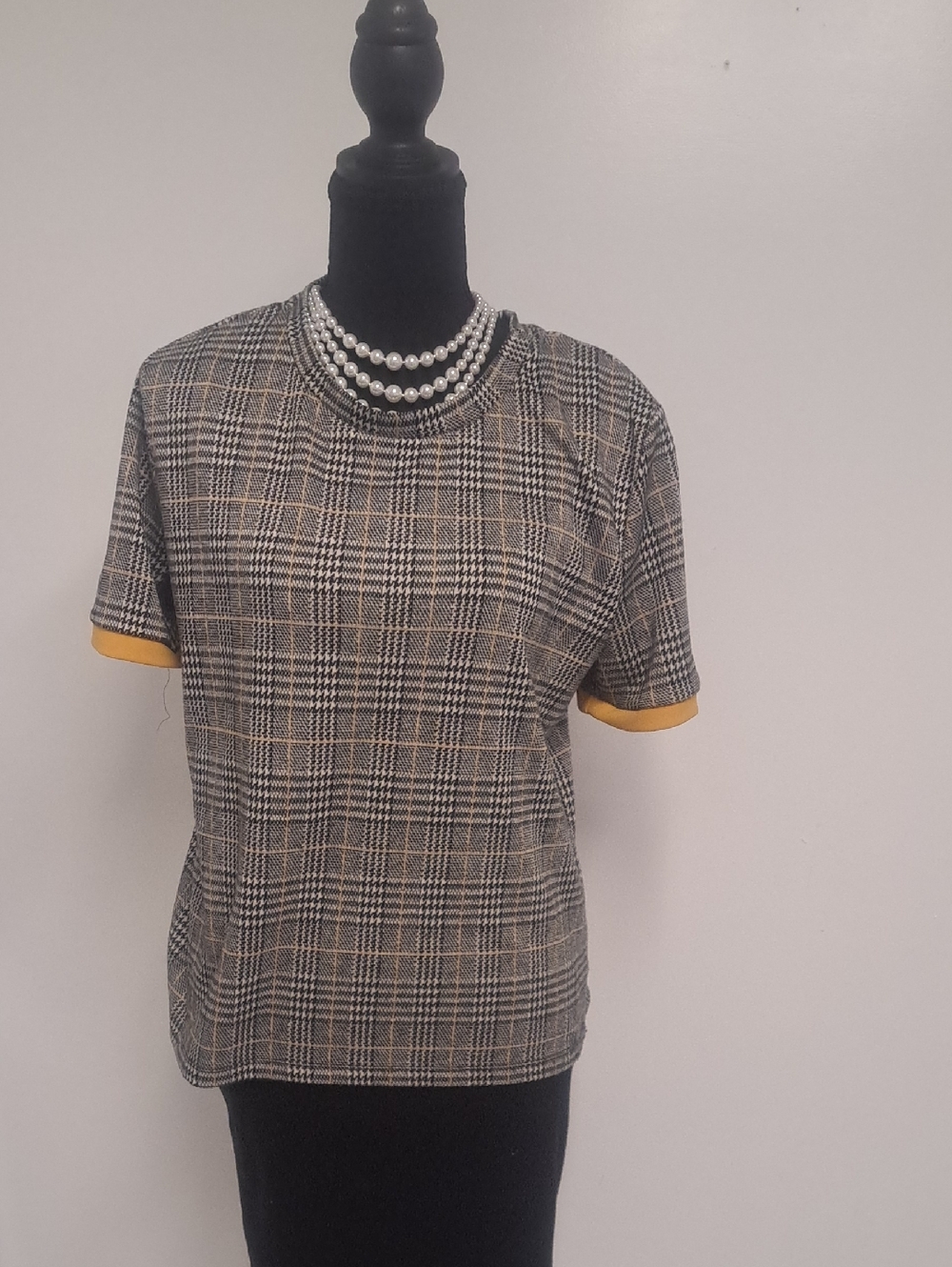 Haute Monde Plaid Short Sleeve Tee with Yellow Trim